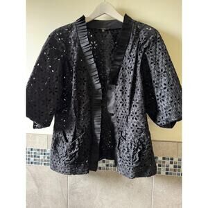 Vera Wang Black Silk Eyelit Top Shacket SZ 10 USA NWOT